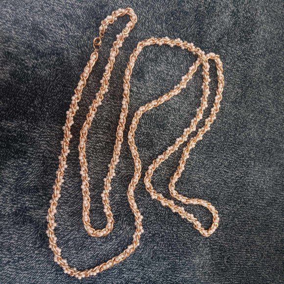 Gold tone necklace with artificial pearls 26" L - Picture 3 of 6